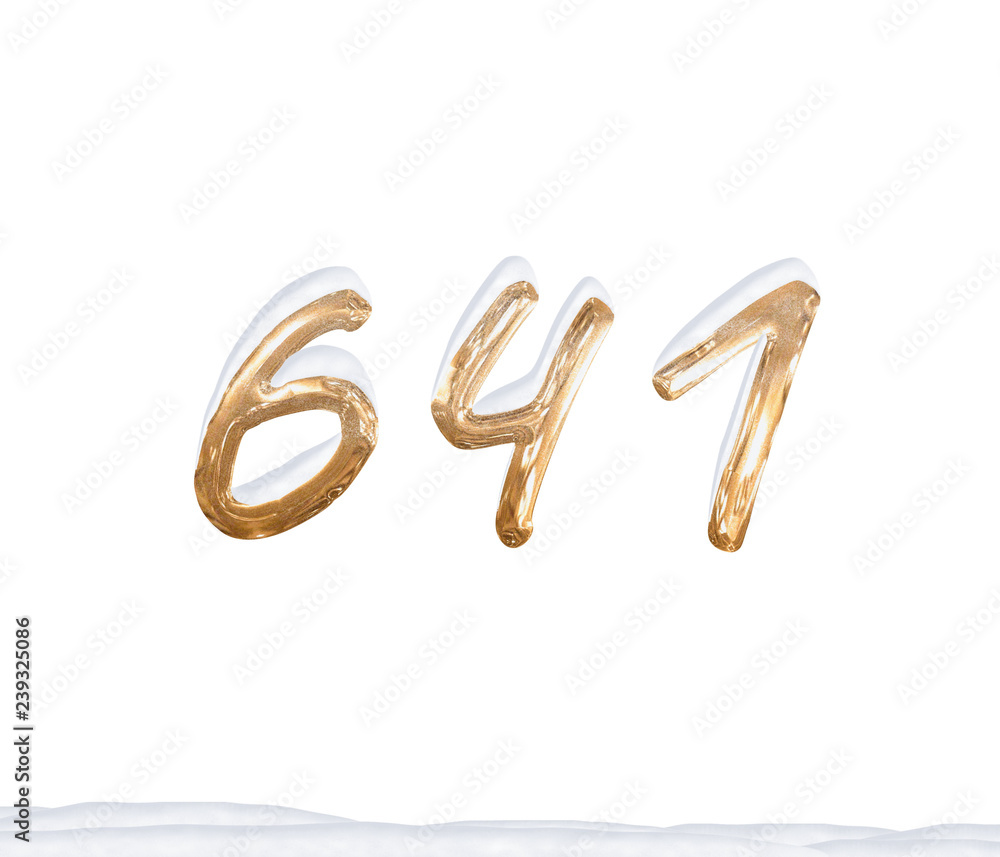 Gold Number 641 with Snow on white background Gold Number 641 with Snow on white background