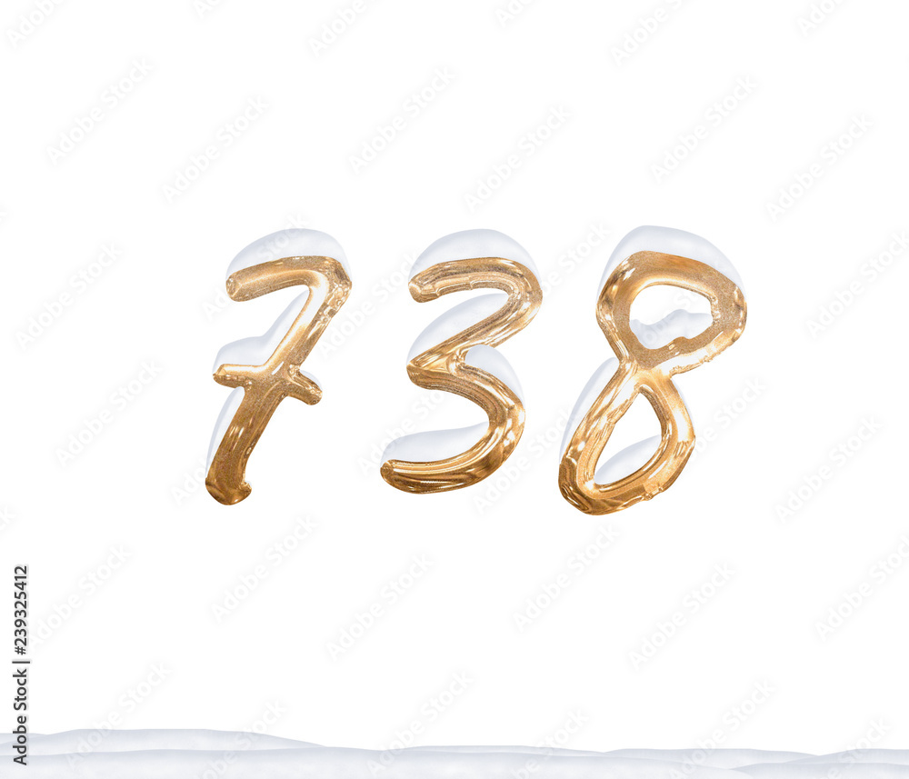 Gold Number 738 with Snow on white background Gold Number 738 with Snow on white background