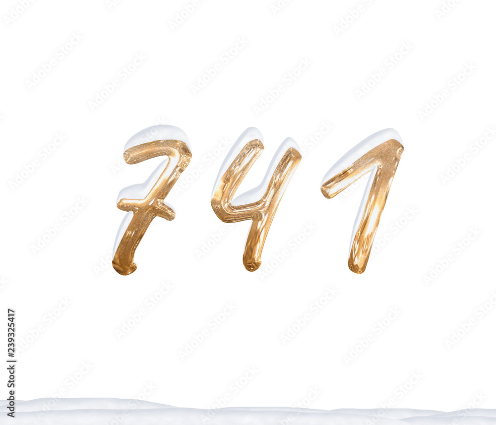 Gold Number 741 with Snow on white background Gold Number 741 with Snow on white background