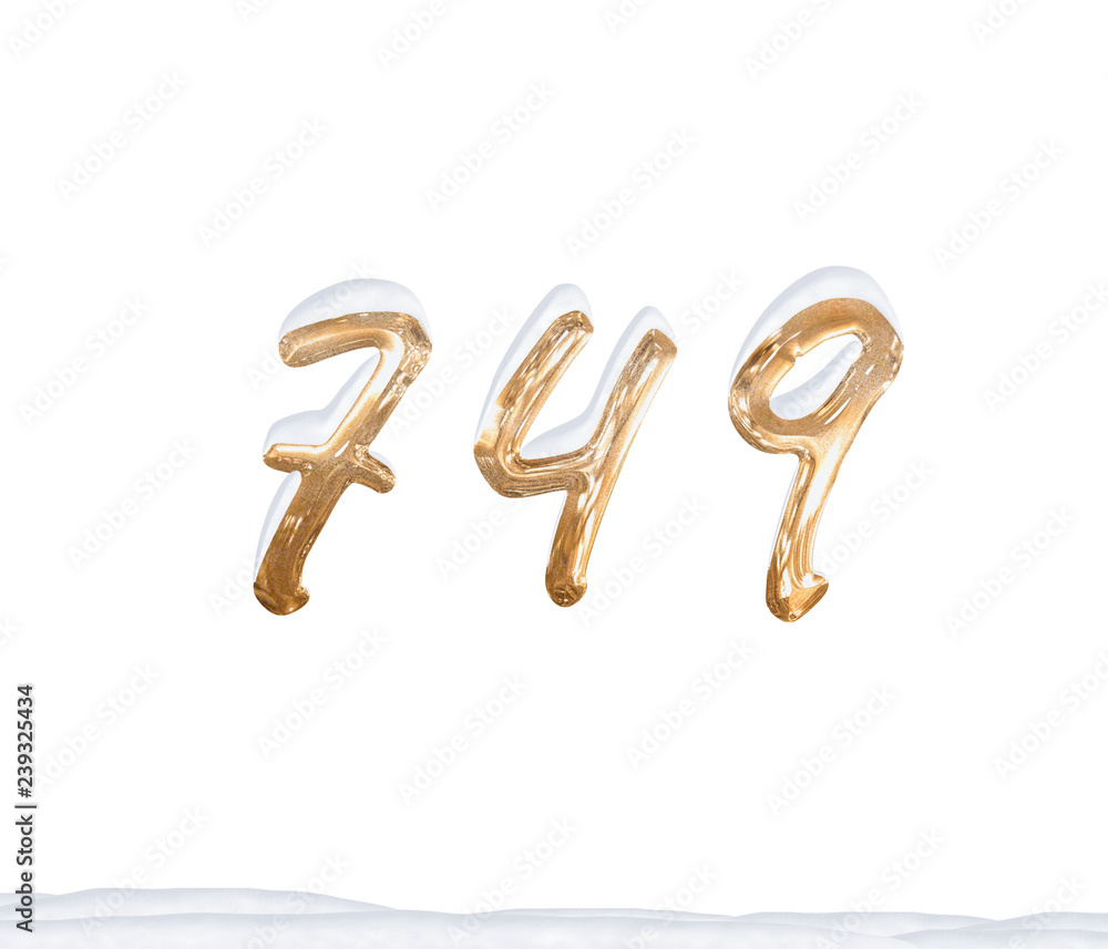 Gold Number 749 with Snow on white background Gold Number 749 with Snow on white background