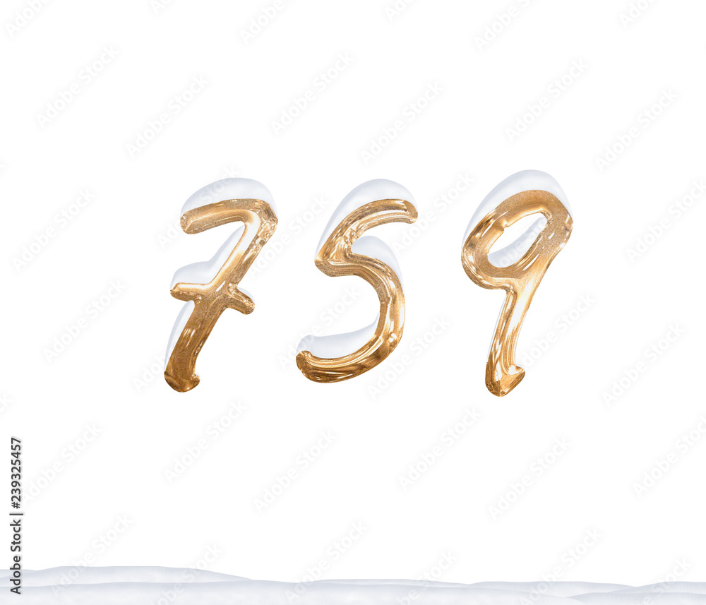 Gold Number 759 with Snow on white background Gold Number 759 with Snow on white background