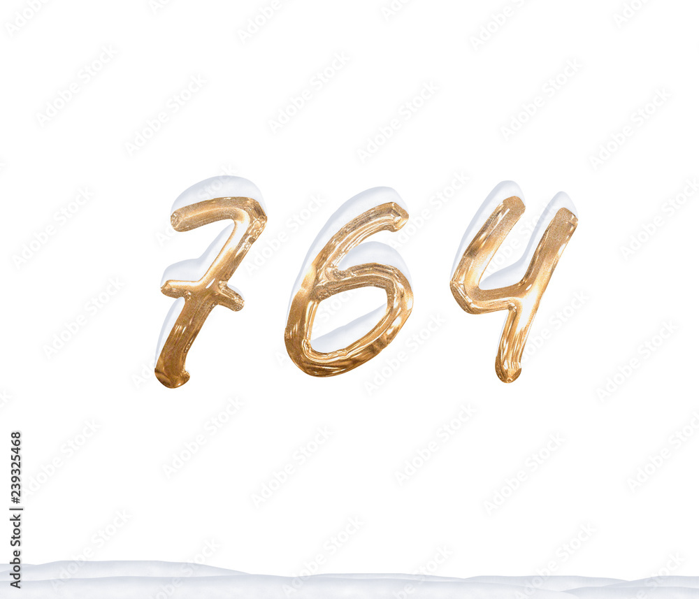 Gold Number 764 with Snow on white background Gold Number 764 with Snow on white background