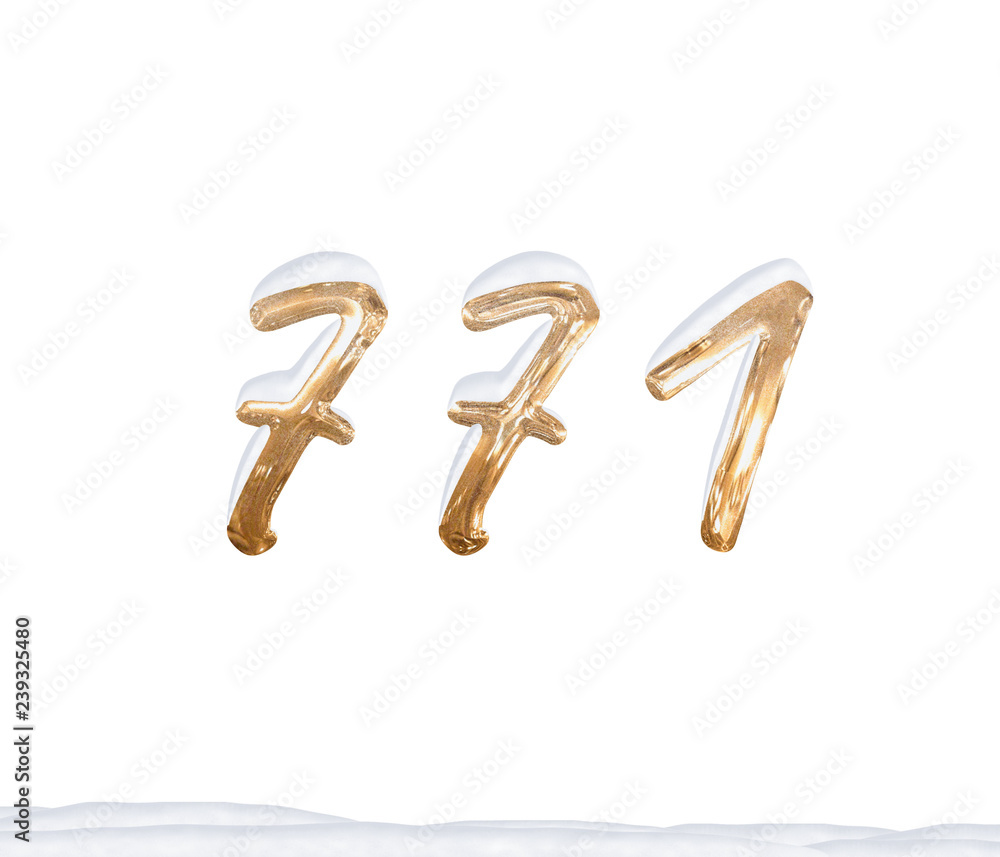Gold Number 771 with Snow on white background Gold Number 771 with Snow on white background