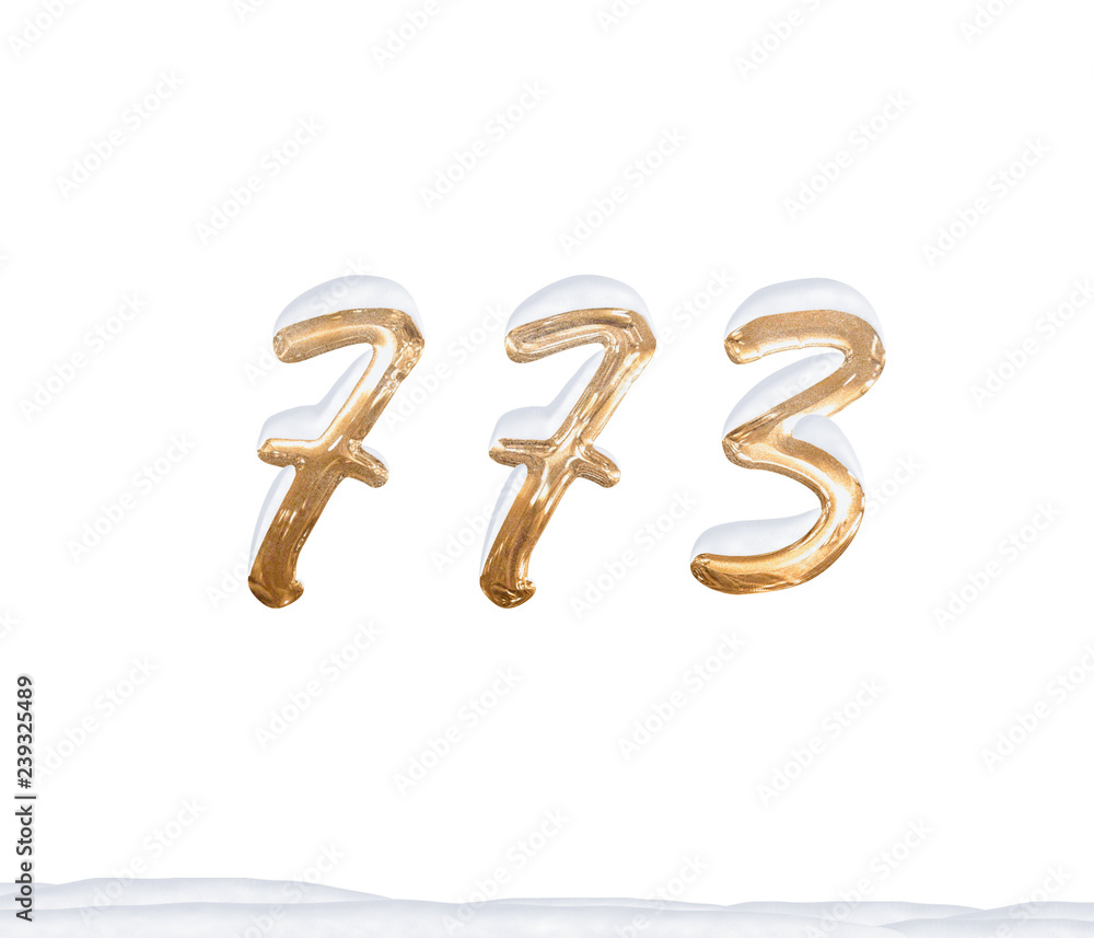Gold Number 773 with Snow on white background Gold Number 773 with Snow on white background