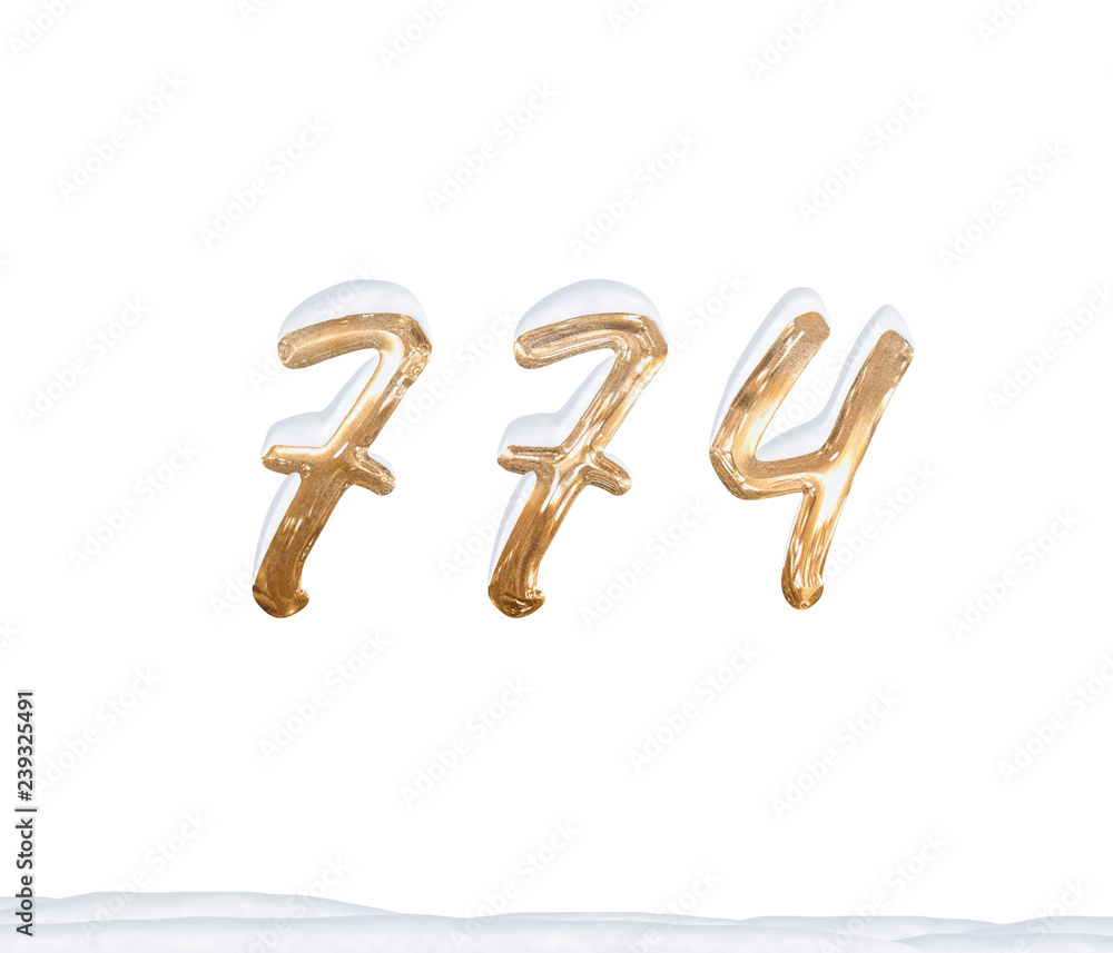 Gold Number 774 with Snow on white background Gold Number 774 with Snow on white background