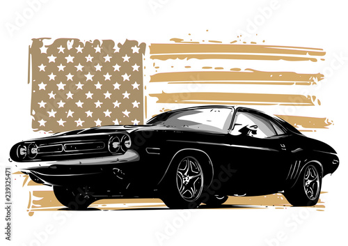  American muscle car with flag