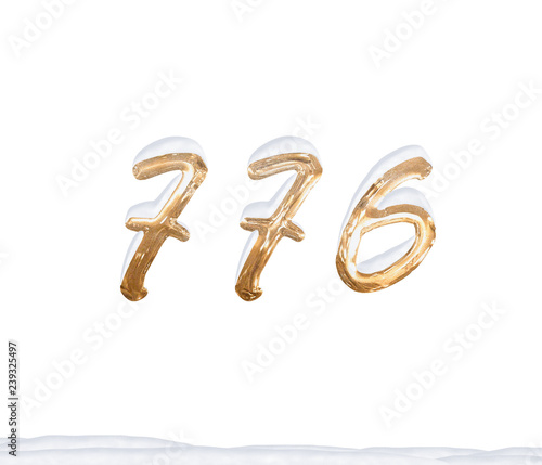 Gold Number 776 with Snow on white background