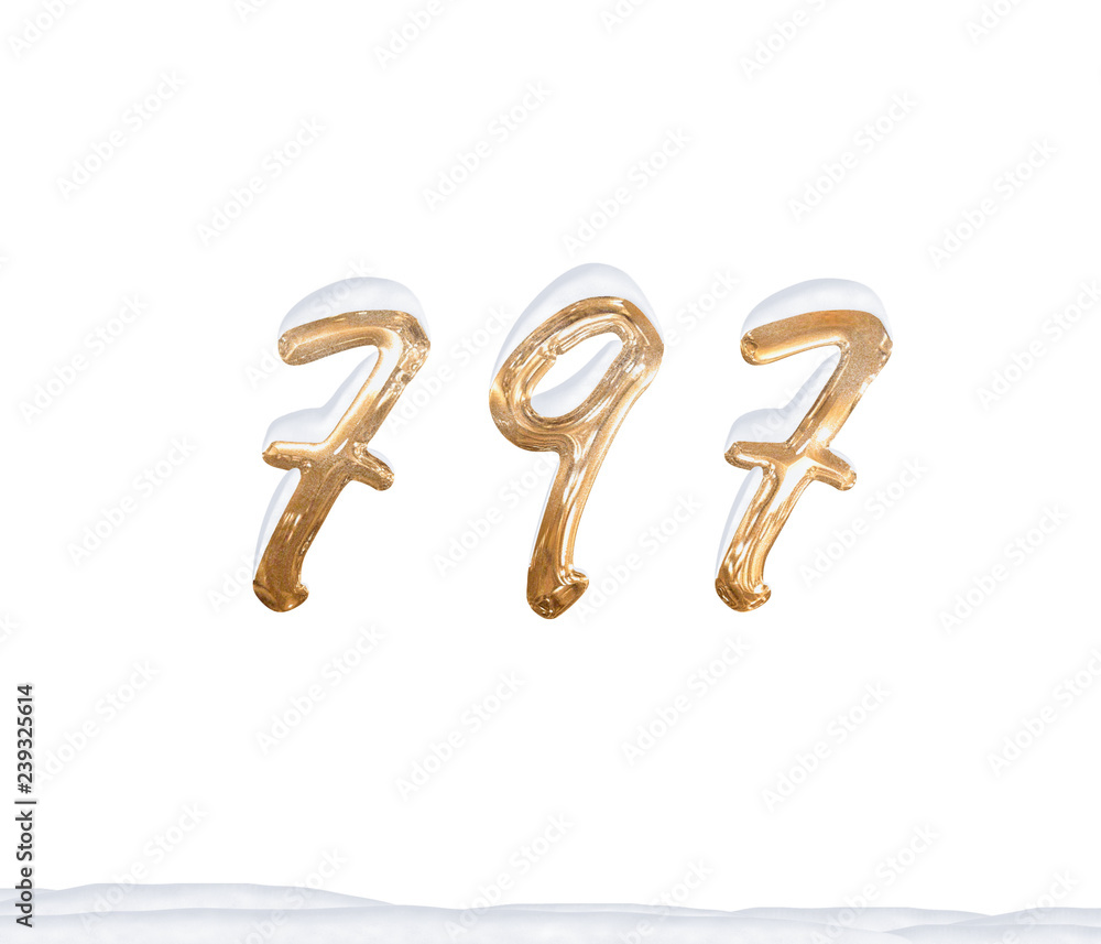 Gold Number 797 with Snow on white background Gold Number 797 with Snow on white background