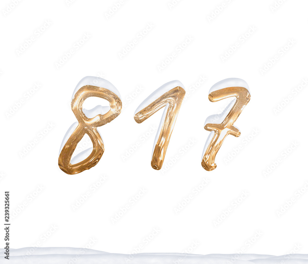 Gold Number 817 with Snow on white background Gold Number 817 with Snow on white background