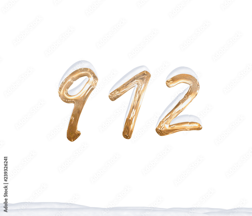 Gold Number 912 with Snow on white background Gold Number 912 with Snow on white background