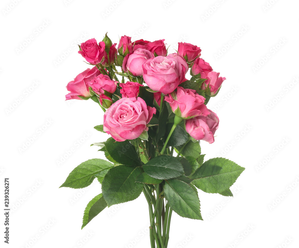 Beautiful bouquet of pink roses on white background Stock Photo | Adobe ...