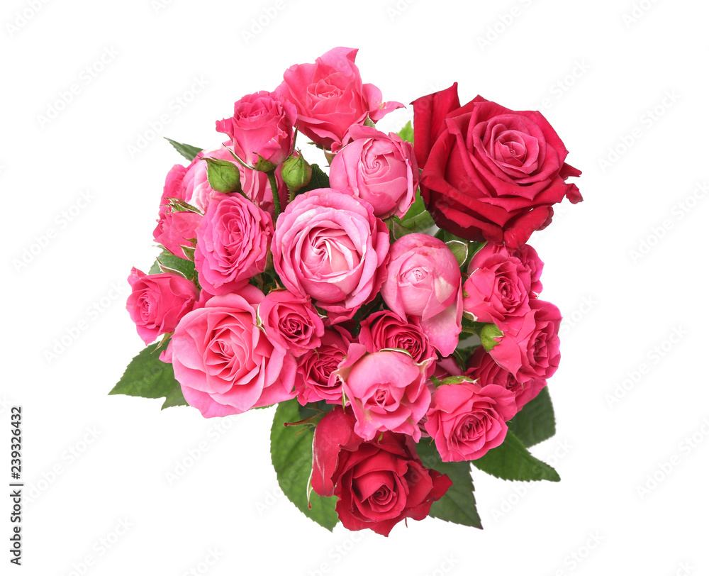 Beautiful bouquet of pink roses on white background Beautiful bouquet of pink roses on white background