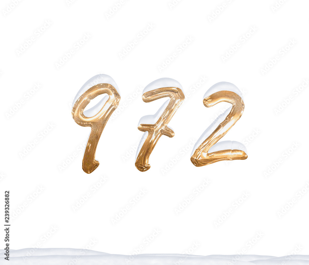 Gold Number 972 with Snow on white background Gold Number 972 with Snow on white background