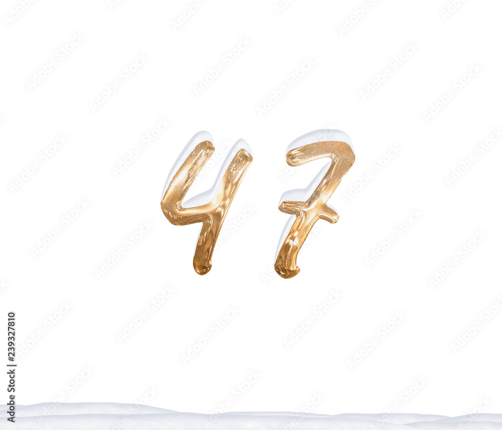 Gold Number 47 with Snow on white background Gold Number 47 with Snow on white background