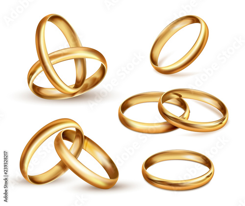 Gold wedding rings set, ceremony gift symbol