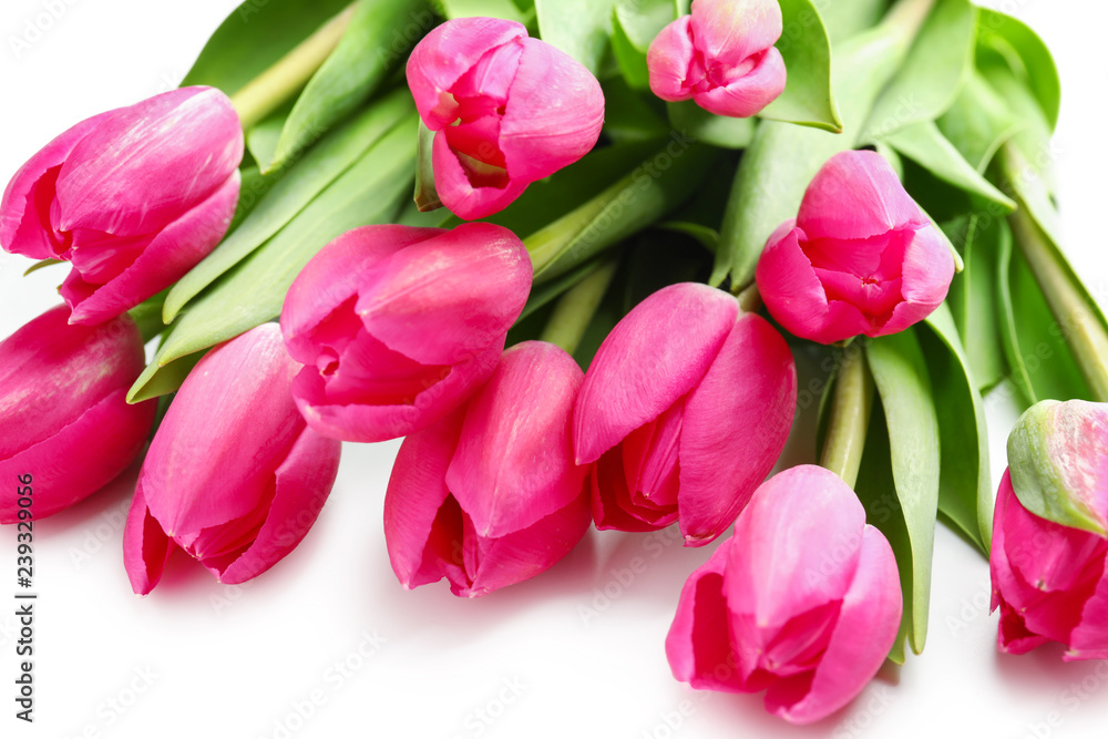 Beautiful tulips for Mother's Day on white background Beautiful tulips for Mother's Day on white background