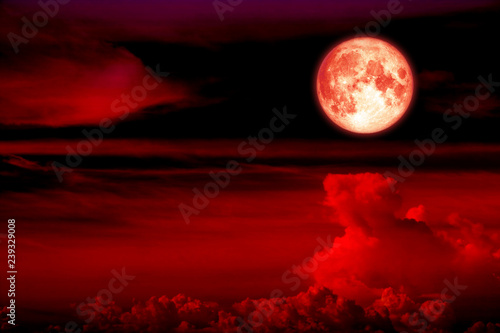 blood moon on sky line heap cloud and spread soft cloud