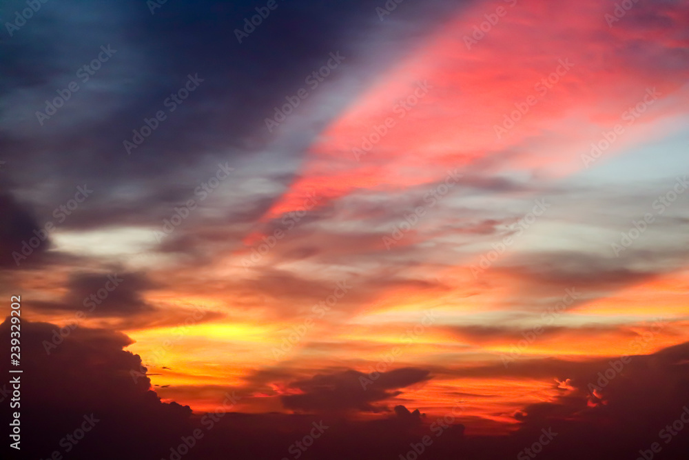 Fototapeta premium flame colorful cloud and evening sky and ray light of sunset