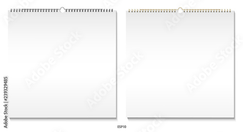 Two realistic images of albums with spirals. For calendars, albums, notebooks. Blank mockups for design. White background, isolated vector illustration