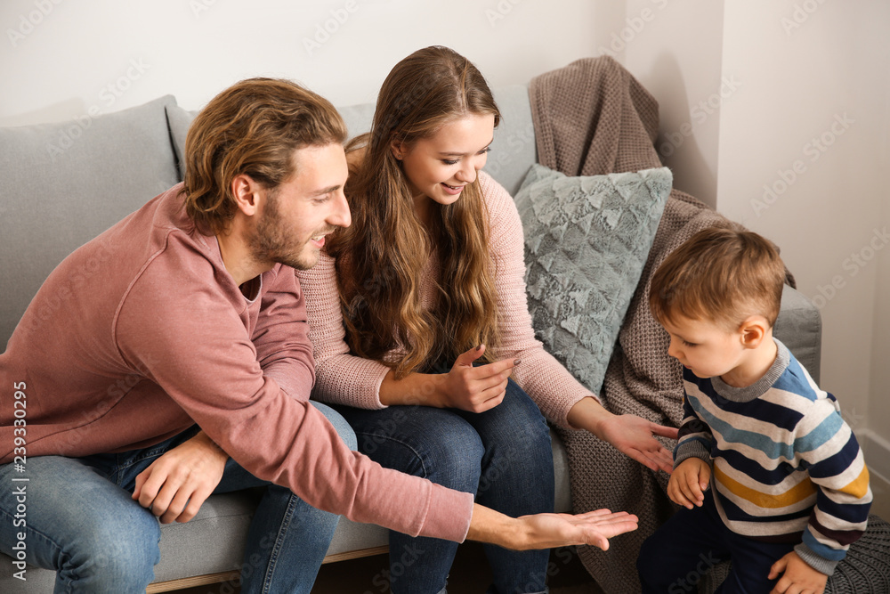 Happy family spending time at home