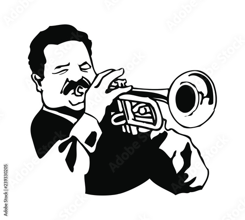 jazzman playing trumpet black and white clipart