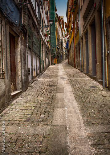 Uphill Narrow Cobblestone Alley, Porto, Portugal