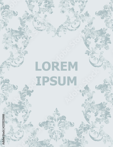 Vintage Baroque Victorian card Vector. Floral ornament frame decoration. Engraved retro texture design. Light blue colors