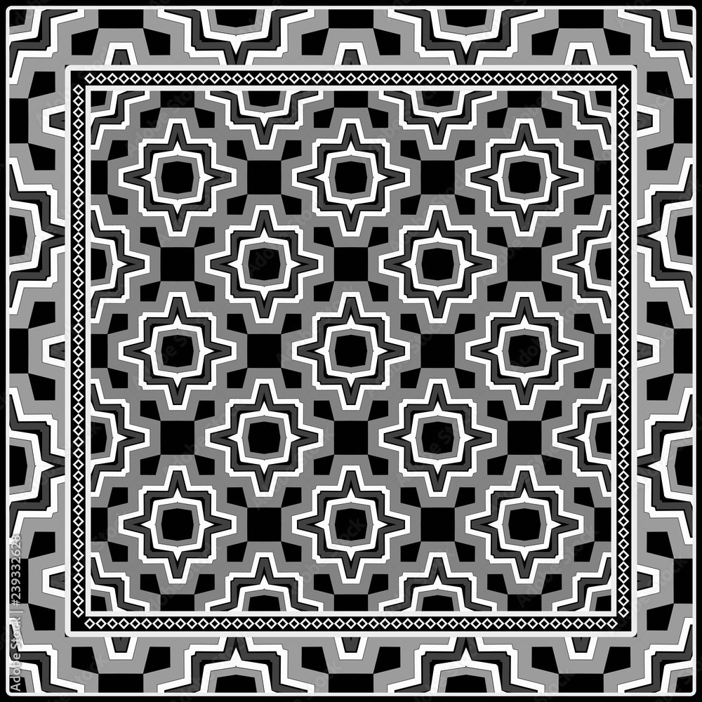 Vintage Geometric Pattern. Design For Bandana Shawl, Tablecloth Fabric Print. Vector Illustration.