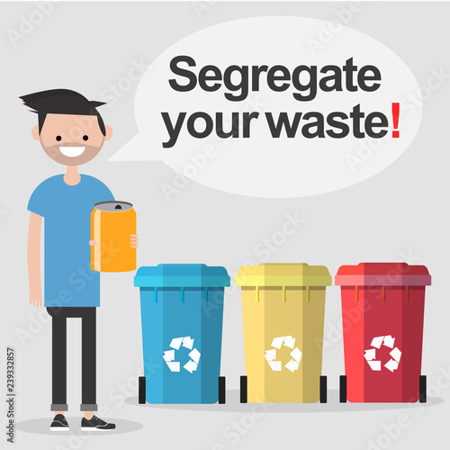 Segregate your waste. Conceptual illustration.flat cartoon design