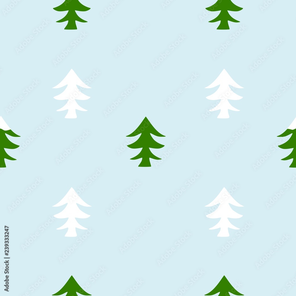 Winter trees pine seamless vector design, color background