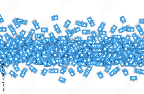 Vector social network background with like heart icons with numbers pattern for live stream video chat. Web buttons for internet marketing campaign template, posters
