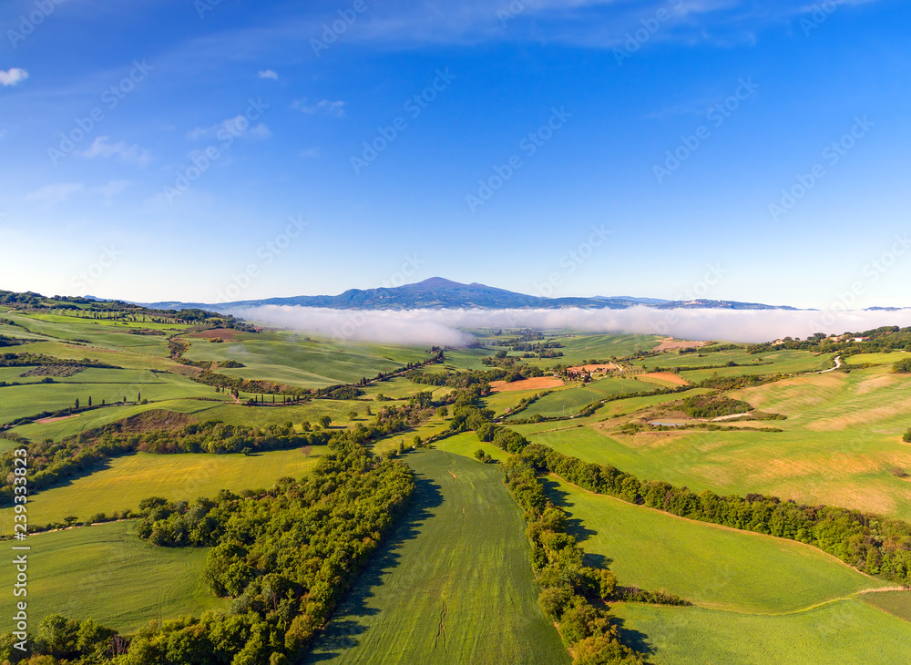 Tuscany aerial panorama at morning