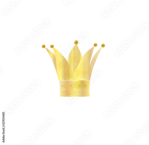 Gold crown in water color, vector illustration.
