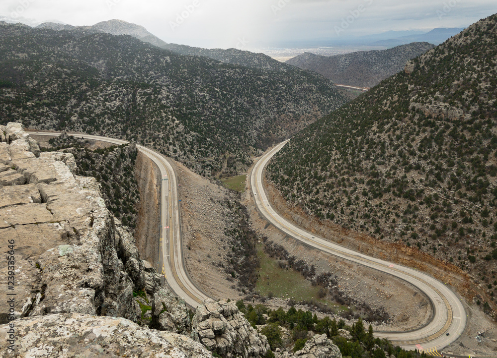 bird-eye view from the top of the winding roads