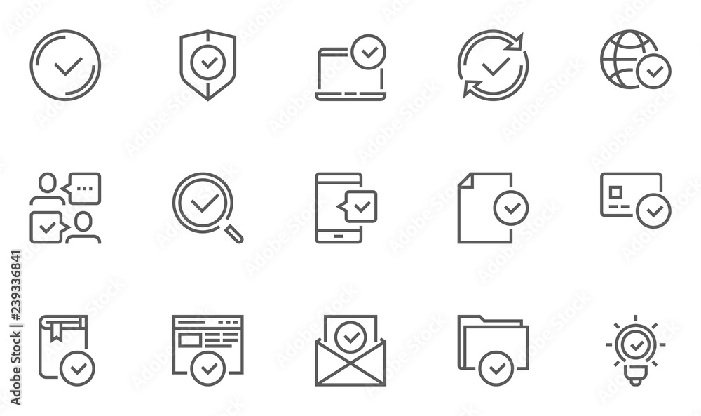 Approve Vector Line Icons Set. Authorization, Accept, Inspector. Editable Stroke. 48x48 Pixel Perfect. Approve Vector Line Icons Set. Authorization, Accept, Inspector. Editable Stroke. 48x48 Pixel Perfect.