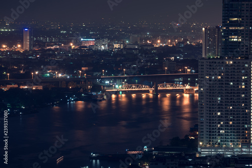 Chao phraya river in Business area of Bangkok at night