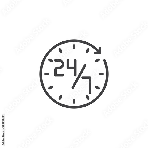 Service 24 7 outline icon. linear style sign for mobile concept and web design. Technical support 24 hours a day and 7 days a week simple line vector icon. Symbol, logo illustration. Pixel perfect