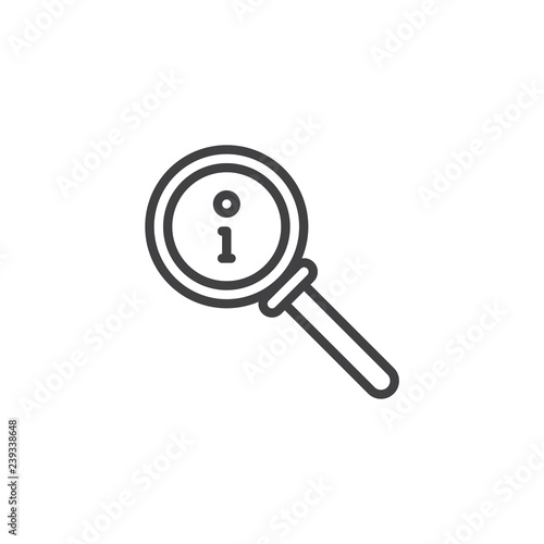 Info search outline icon. linear style sign for mobile concept and web design. Information search with magnifier simple line vector icon. Symbol, logo illustration. Pixel perfect vector graphics