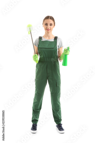 Woman with cleaning supplie...
