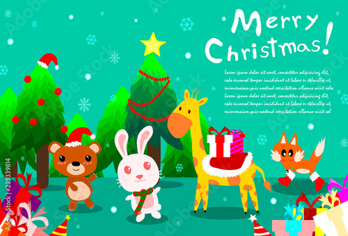 Merry christmas background with cute animal at forest,happy public holiday