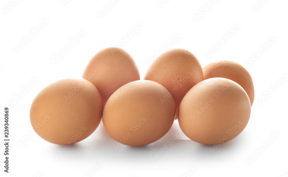 Raw chicken eggs on white background Raw chicken eggs on white background