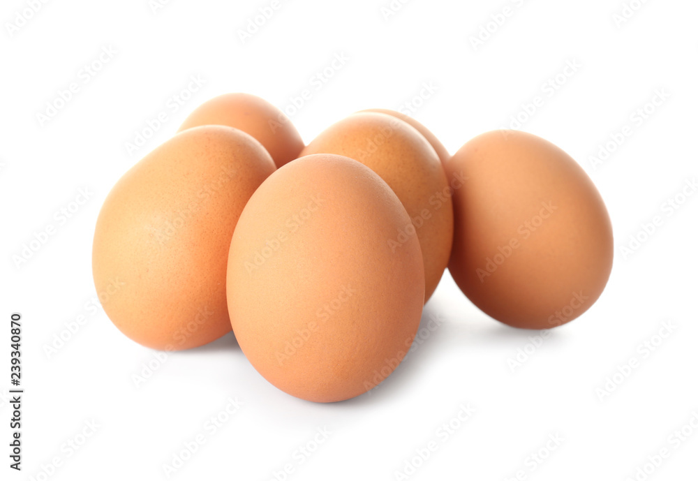 Raw chicken eggs on white background Raw chicken eggs on white background