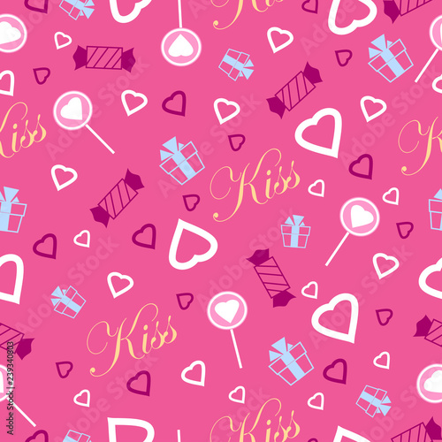 Background with hearts. Vector seamless pattern. Romantic tiled pattern for wrapping paper and wallpaper design.