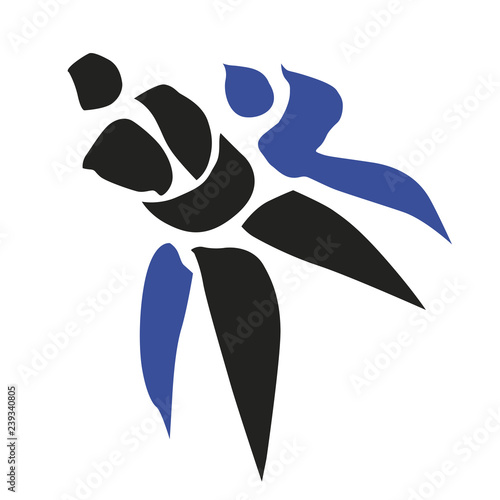 Judo sign. Wrestling logo. Two martial judokas making a throw at competitions. Judo fighters icon. Ideal for t-shirt, gym, packaging design, awards, cover etc.