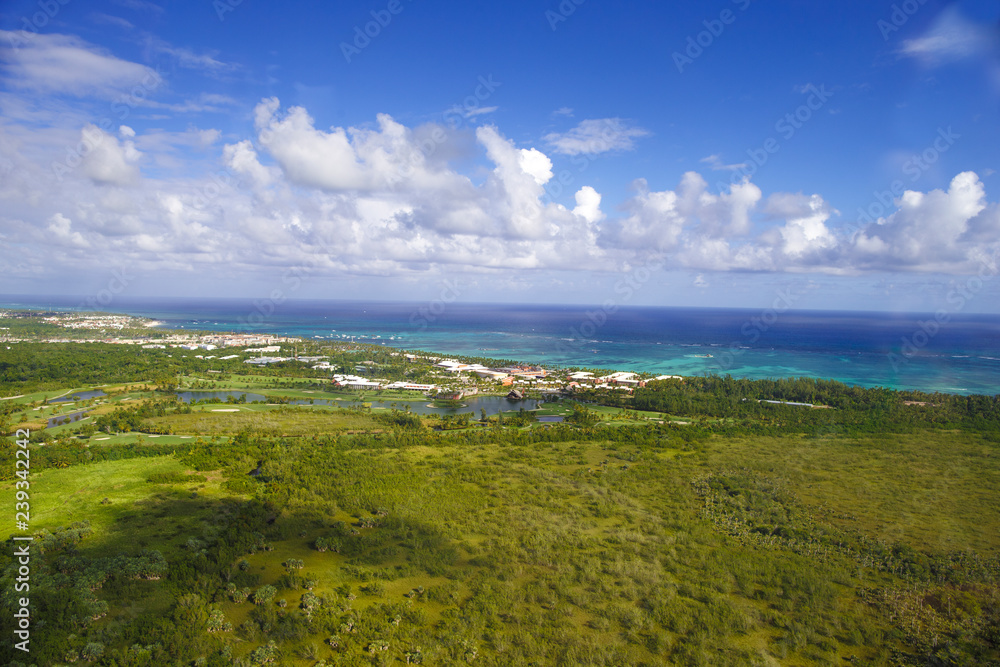 View from the cabin of the helicopter on the coast of the Dominican Republic View from the cabin of the helicopter on the coast of the Dominican Republic