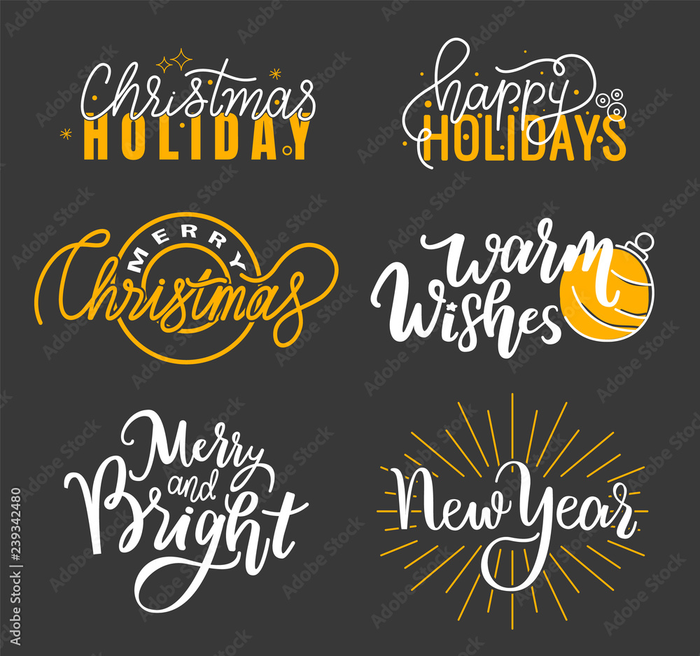 Fototapeta premium Happy Holidays, Best Wishes Merry Bright Christmas