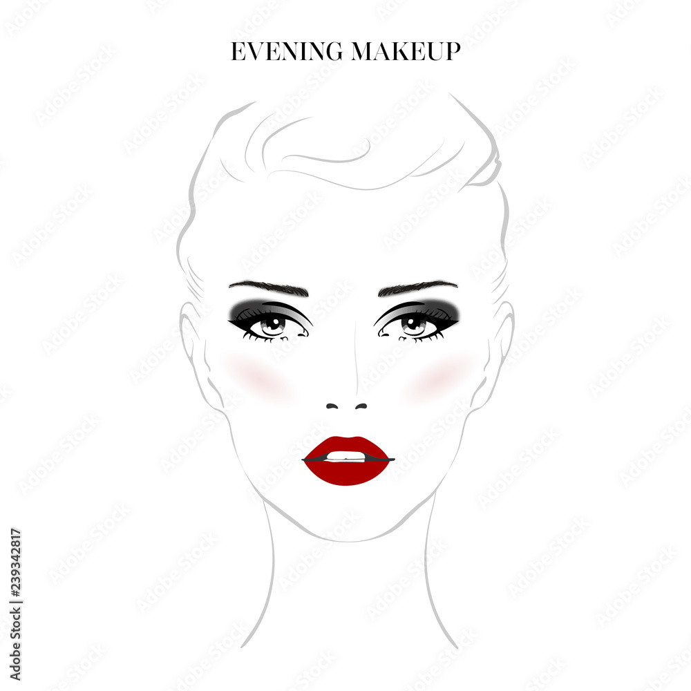 Beautiful woman face with smokey eyes make-up and red lips hand drawn vector illustration. Stylish original graphics portrait with young girl model. Fashion, style, beauty. Graphic, sketch drawing. Beautiful woman face with smokey eyes make-up and red lips hand drawn vector illustration. Stylish original graphics portrait with young girl model. Fashion, style, beauty. Graphic, sketch drawing.