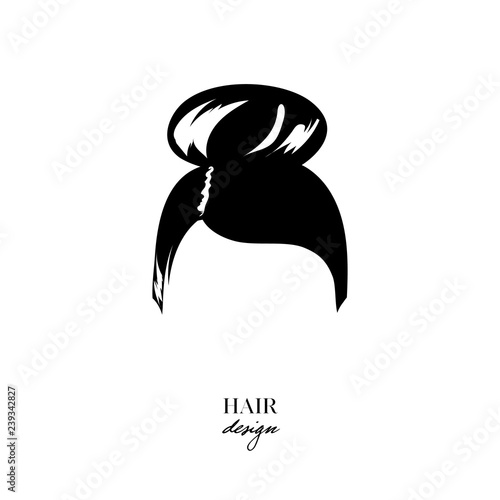 Hand-drawn icon beauty woman with luxurious cute bun hairstyle. Idea for card typography vector. Wedding style. Women's hairstyle, hair design