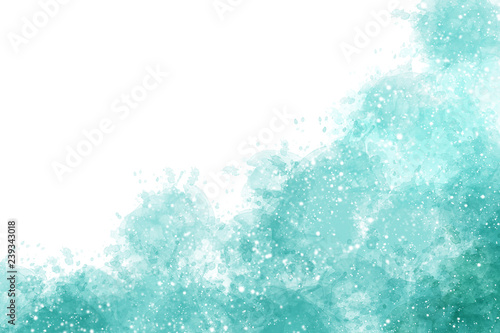 Winter blue watercolor background with snow