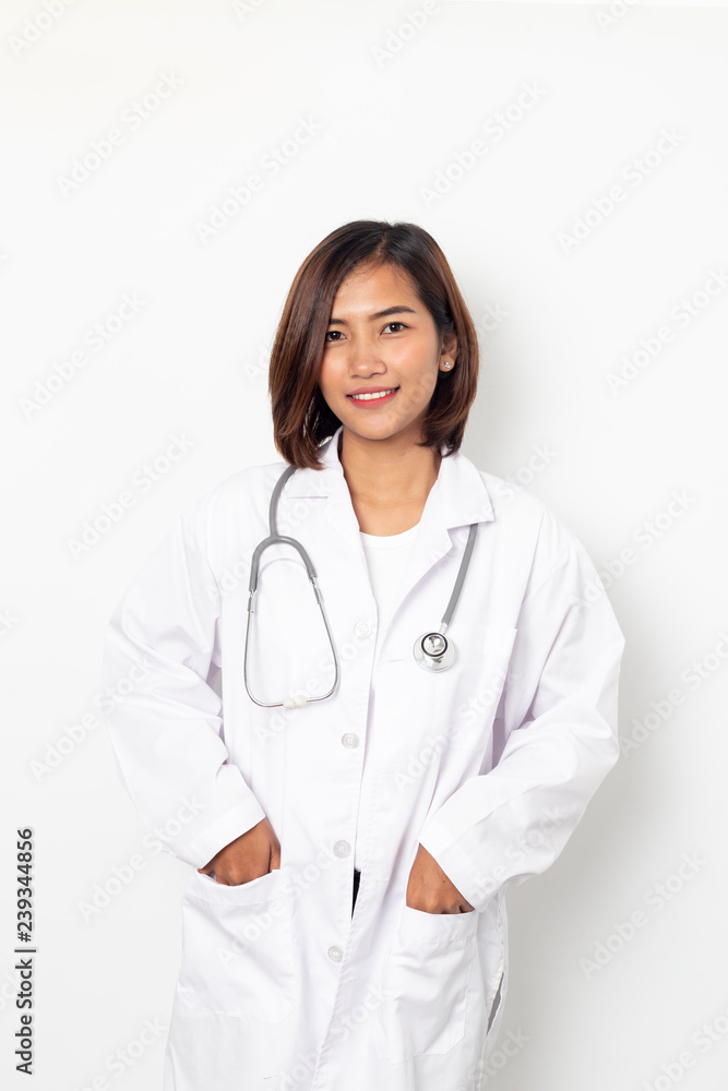 portrait happy asian woman doctor on white background portrait happy asian woman doctor on white background